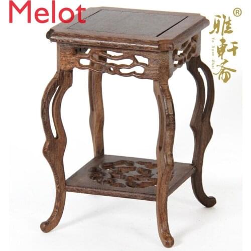 Chinese-Style Chicken Wing Base Solid Wood Rare Stone Flowerpot Crafts Wooden Base Rosewood Stone Buddha Statue Teapot Vase