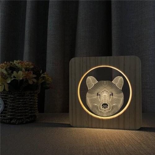 Wolf Animal3D Wooden LED Lamp Table Light Switch Control Carving Lamp for Childrens Room Decoration Dropshipping