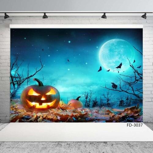 Halloween Pumpkin Full Moon Dead Trees Yellow Leaves Photo Backdrop Custom Background for Children Baby Photoshoot Photobooth