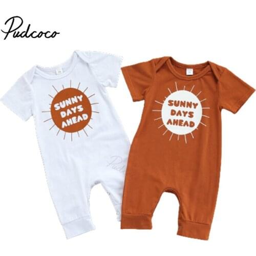 Newborn Baby Cotton Romper, Cute Letter Sun Print Short Sleeve Crew Neck Short Sleeve Jumpsuits