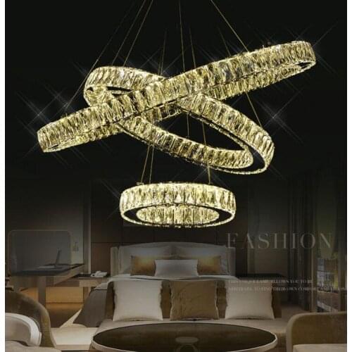 Wire cutting crystal dining room lamp living room bedroom chandelier simple dining chandelier three ring lights with remote LED