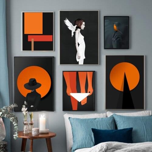 Boy Bird Figure Painting Geometry Round Nordic Posters And Prints Wall Art Canvas Painting Wall Pictures For Living Room Decor