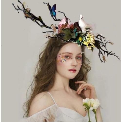 Bird flower butterfly headband mask bride photograph show carnival cosplay forest fairy headpiece hair accessories for women