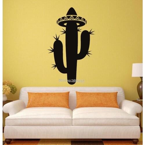 New Style Hat Wall Decal Cactus Sombrero Mexico Latin America Travel Vinyl Wall Stickers Home Decor Living Room Art Mural LA799