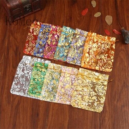Wholesale 100pcs/lot Rose Organza Bags 13x18cm Wedding Favor Candy Jewelry Packaging Bags Organza Drawstring Gift Bag Pouches