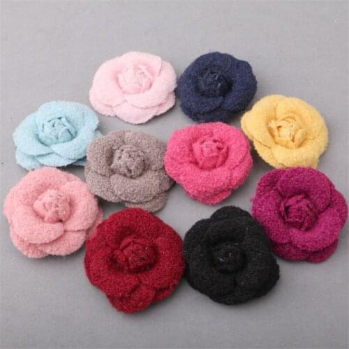 Wholesale 20PCS 3D Camellia Flowers Handmade Wool Felt Patch Button Sticker Fit for Fashion Hair Jewelry Headband Clip DIY
