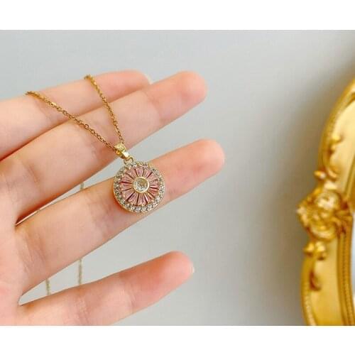Luxury Elegant Pink Gem Pendant Necklaces For Women Good Quality Female Party Jewelry Accessories Charms Gift
