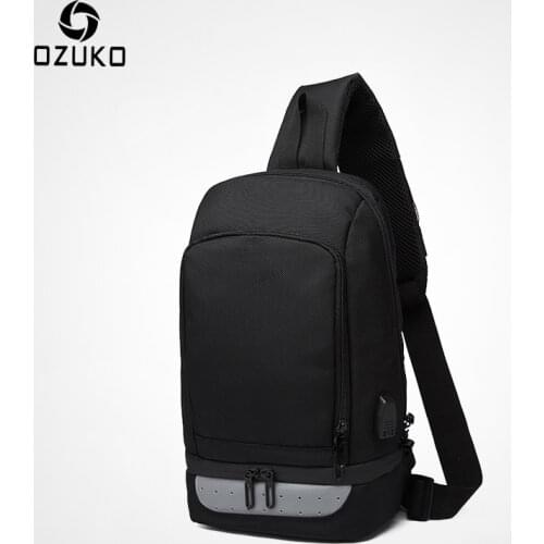 OZUKO Multifunction Crossbody Bags for Men USB Charging Chest Pack Water Repellent Male Messenger Bag Casual Shoulder Sling Bag