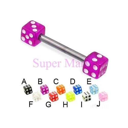Dice Tongue Bar Rings Piercing Jewelry Mixed Color Barbell 14G 100pcs/lot Free shipping Cool Ball Fashion Body Piercing Jewelry