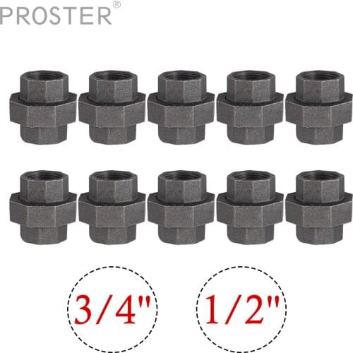 Proster 10pcs/lot Threaded Iron Pipe Fittings 1/2" 3/4" Malleable Cast Iron with Frosted Surface For Make Bookshelves Handicraft