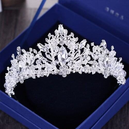 Luxury Rhinestone Beads Heart Bridal Tiara Crown Silver Color Crystal Diadem Veil Tiaras Wedding Hair Accessories Headpieces