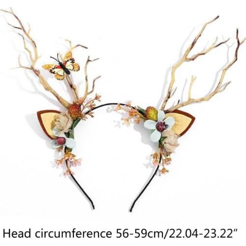 Christmas Reindeer Antlers Headband Pinecone Berry Flower Crown Hair Hoop Wreath