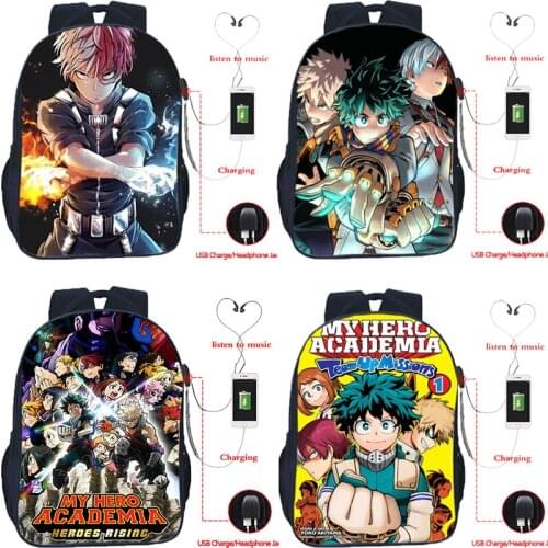 Mochila My Hero Academia USB Backpack for Teenager Boys Girls Anime Boku no Hero Academia School Bags Students Book Bag Rucksack