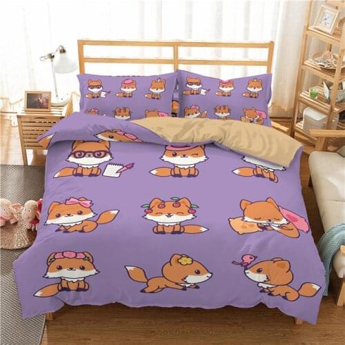 Fox Cartoon Fox Animal Duvet Cover 2/3pcs Bedclothes Pillowcas Bedding Set Bedroom Child Quilt Covers Home Textiles Single King