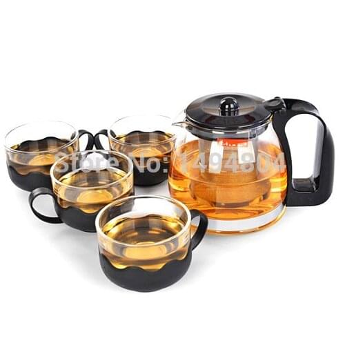 Glass Teapot 700ML Heat Resistant Glass Tea Set + Filter Tea Pot+4*Tea Cups Teapot Coffee Puer Pot Pote De Vidro Kettle