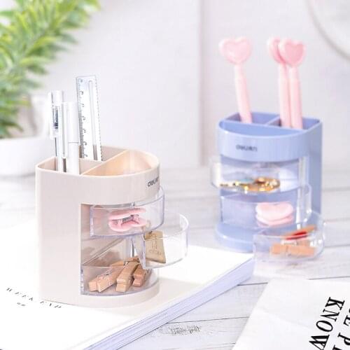 Three-layer Multifunctional Transparent Compartment Pen Storage Stationery Pencil Holder Office Accessories School SuppliesH6068