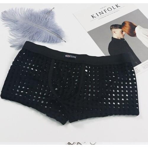 Fashion Mens Sexy Boxers Underwear Shorts Breathable Sleepwear Mesh Hollow Out Boxer Shorts Trunks Solid Clothing Underpants