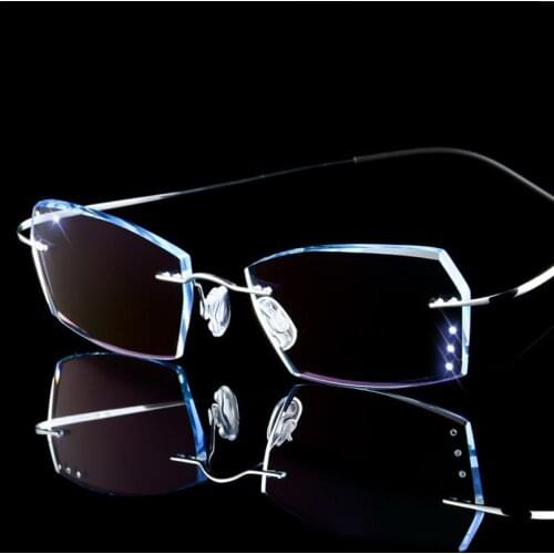 Screwless Ultra-light Pure Titanium Rimless Glasses Women Men Diamond-Cut Gradient For Myopia Prescription Glass Frame F6629