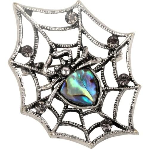 Yacq Abalone Shell Spider & Web Pin Brooch - Scarf Holder - Halloween Party Accessories - Crystal Jewelry Gift for Women Girls