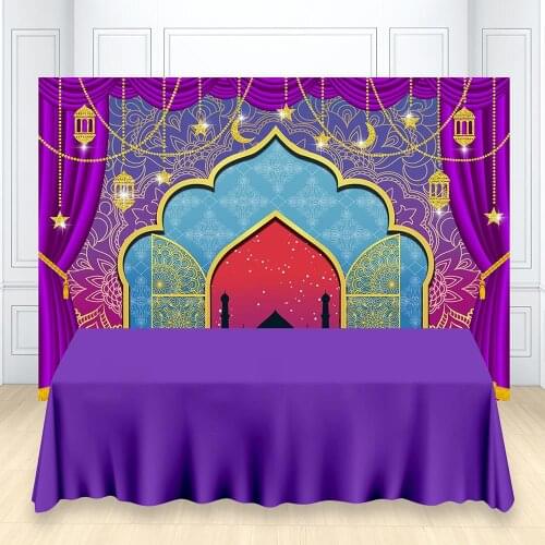 Arabian Night Magic Genie Backdrop Pruple Birthday Party Banners Aladdin lamp Photography Background Table Scene Wall Decoration