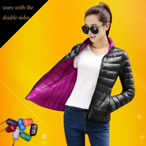 90% White Duck Down Parkas Jacket Coat Female 2020 Fashion Ultra Light Thin Short Wear On Both Sides Winter Jacket Women WUJ0493