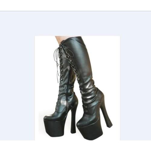 Womens Boots 7.87in High Height Sex Boots Party Chunky Heel Platform Knee-High Boots US Size 5-13 No.2001
