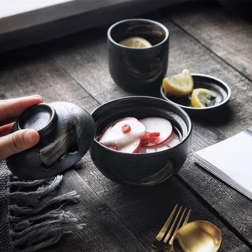 200ml 320ml Ceramic Bowl Black Steamed Egg Bowl Creative Fruit Salad Noodle Bowl Tea Cup Dishes Dim Sum Dessert Snack Bowl