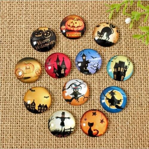 60pcs/lot Mixed Round Flatback Halloween Photo Glass Cabochon 8mm--35mm DIY Jewerly Earrings Accessories