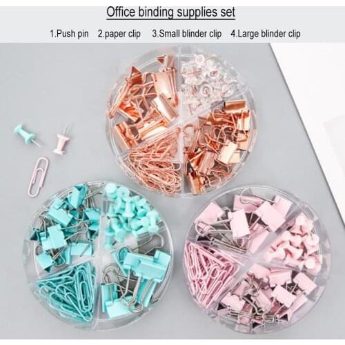 72Pcs Binder Clips Paper Clips Push Pins Sets With With Acrylic Box For Office Accessories Organizer School Supplies