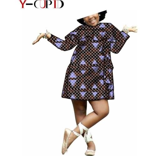 African Clothes for Kids Baby Girl Ankara Print Draped Loose Dresses Bazin Riche Long Sleeve Outfit Children Clothing YS204031