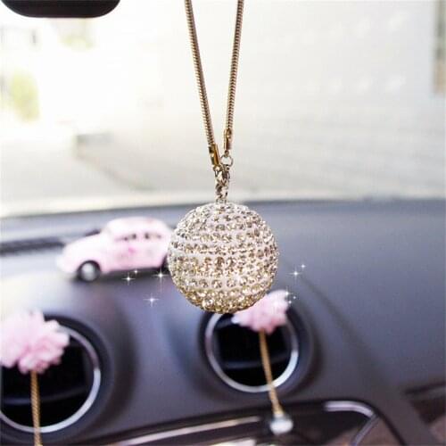 Car Interior Accessories Crystal Ball Pendant with Diamonds Rearview Mirror Pendant Birthday Gift Coche Decoraction Ornaments