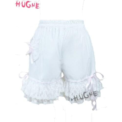 White sweet Loilita Bloomers Knickers lace Trim Shorts Heart Shape Pocket Bow Ribbon Cotton elastic japanese