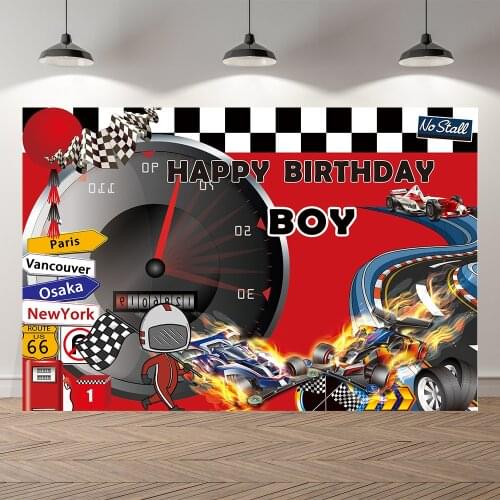 Seekpro Race Car Birthday Backdrop Customized Red Race Car Boy Racing Children Birthday Party Decorations Background Photocall