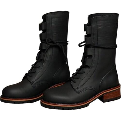 French chareDIO 9-inch boots, lace up Martin boots, logo embossed Napa Leather Womens boots, 3cm square heel, box dust bag