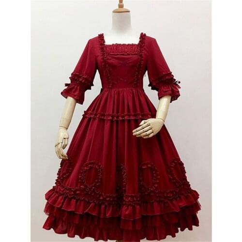 Classic Lolita One Piece Dresses Pleated Cross Front Half Sleeves Lolita Dresses