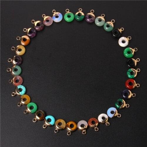 1-5 PCS 10mm Big Hole Round Stone Beads Charms Jade Quartzs Opal Aventurine Small Pendant For Earrings Necklace Jewelry Making