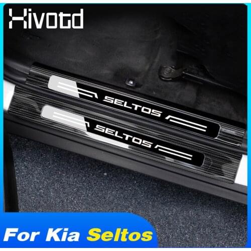 Hivotd Car Door Sill Cover Exterior Parts Threshold Pedal Scuff Plate Trim Decoration For Kia Seltos 2020 2021 Accessories