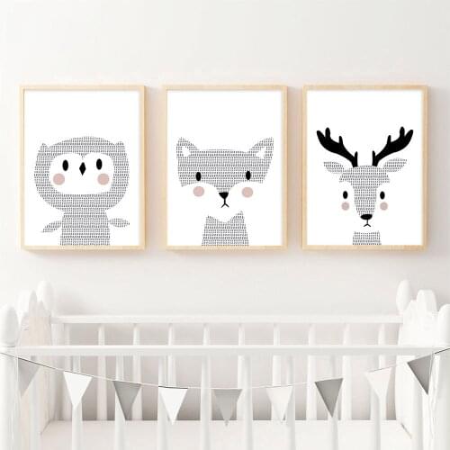 Woodland Animal Baby Owl Deer Canvas Poster Nordic Nursery Wall Art Print Painting Picture Kid Bedroom Decoration