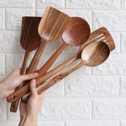 Natural Wood Spoon Ladle Long Rice Soup Stirring Spoon Solid Wood Dessert Spoon Cooking Spoons 12 Shape