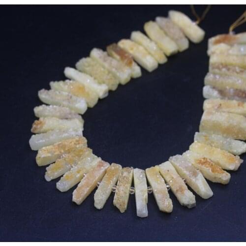 15.5"Strand Raw Yellow Quartz Druzy Geode Slice Point Loose Bead,Centre Drilled Natural Agates Drusy Slab Nugget Pendant Jewelry