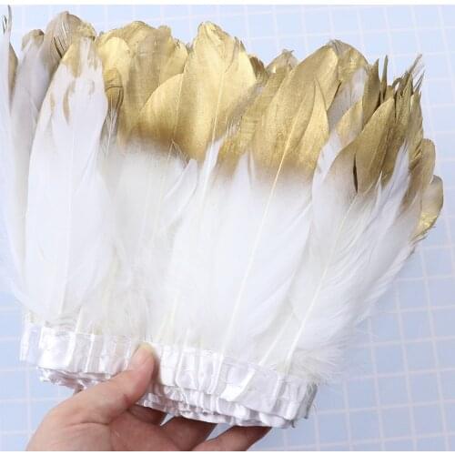 2Yard/lot Dipped Gold and Silver Goose feather Trim 15-20cm Costume Dress Accessories Decoration Sewing feathers Ribbon Crafts