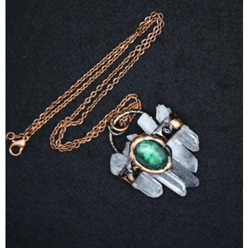 High Quality Clear Crystal Anyolite Necklace Vintage Personality Natural Stone Power Necklaces Sweater Chain Pendulum Amulet