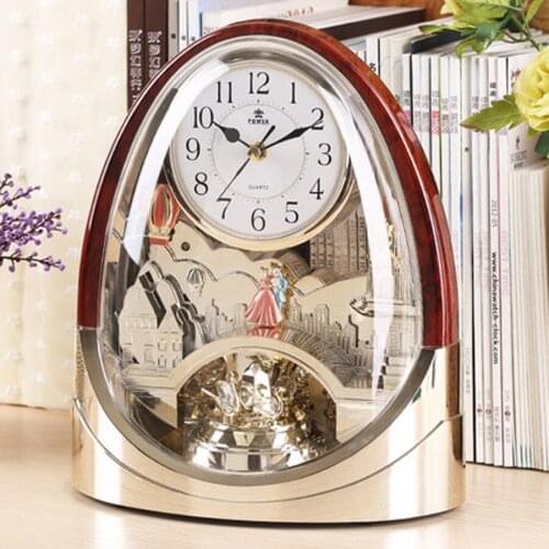 Retro Nostalgic Music Hourly Chiming Table Clock Creative Mute Desk Clock Bedroom Living room Office Bar Desktop Clock Quartz