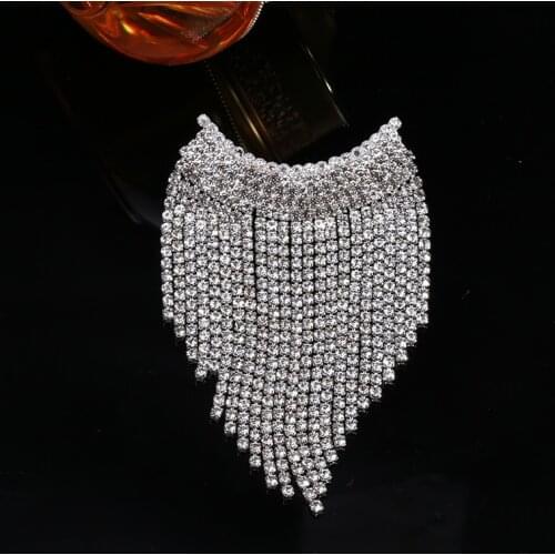 Luxury Rhinestone Brooches for Women Gold Silver Color Long Tassel Crystal Brooch Pin Badge Wedding Jewelry Accessories Gift