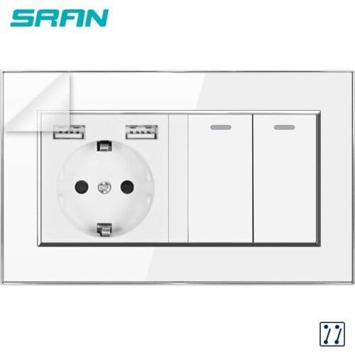 Wall 16A EU Standard Multi Way Power Socket Plug Grounded Electrical Socket with usb outlet 2Gang3Way Switch 146 Acrylic panel