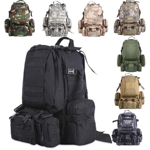 55L Tactical Backpack Mens Military Backpack 4 in 1Molle Sport Bag Outdoor Hiking Climbing Army Travel Bags Camping Equipment