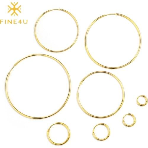 FINE4U E243 Stainless Steel Big Hoop Earrings Hypoallergenic Dainty Sculpture Geometric Filigree Huggie Hoop Earrings for Women