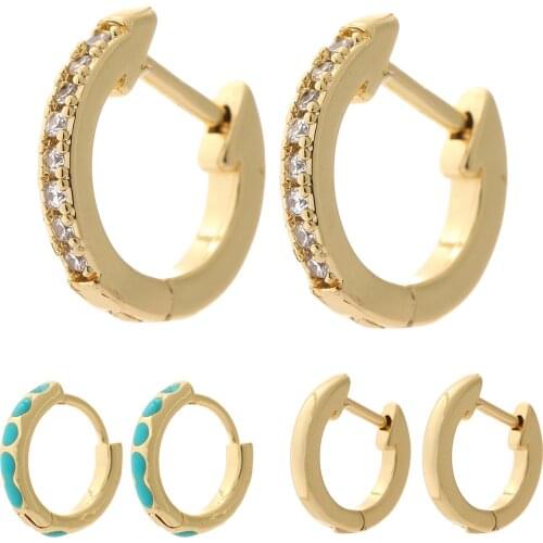 Dazzling CZ Crystal Circle Round Hoop Earrings for Women 13mm Gold Simple Round Copper Charm Micro Pave Zircon Korean Earrings