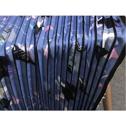 Pleated blue geometric printing and dyeing three-dimensional pattern chiffon designer fabric