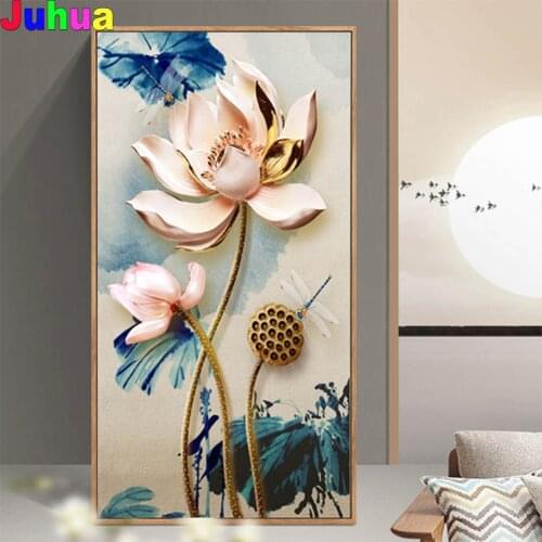Modern Lotus 5d diy diamond painting full drill square/Round mosaic flower rhinestone diamond embroidery stitch wall Decor